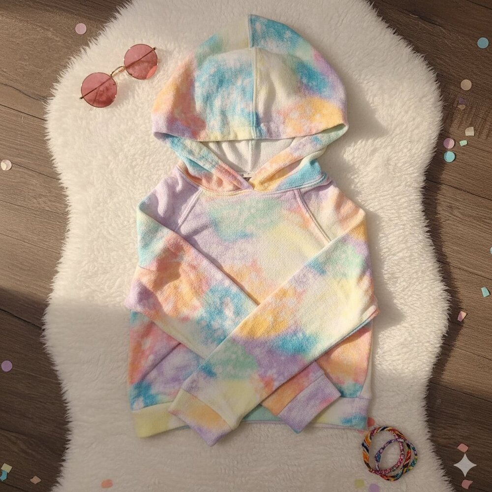 NWT Cat & Jack Rainbow Tie-Dye Hoodie Soft Sweatshirt XS 4/5 Summer Beach